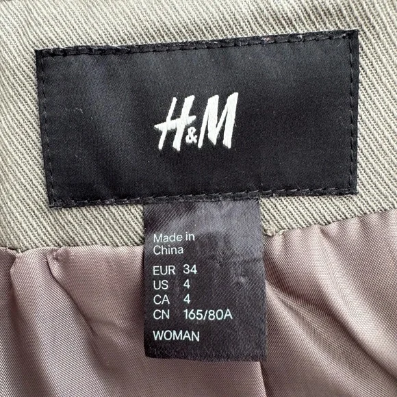 Military Studded Olive Green Jacket Size S Small 4 Steampunk Retro By H&M - Picture 7 of 10